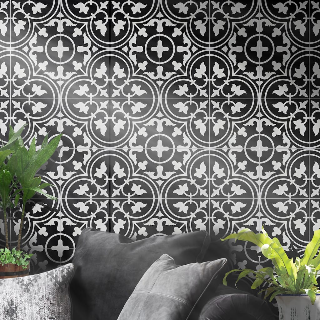 Handmade Casa in Black and White Tile, Pack of 12 (Morocco)
