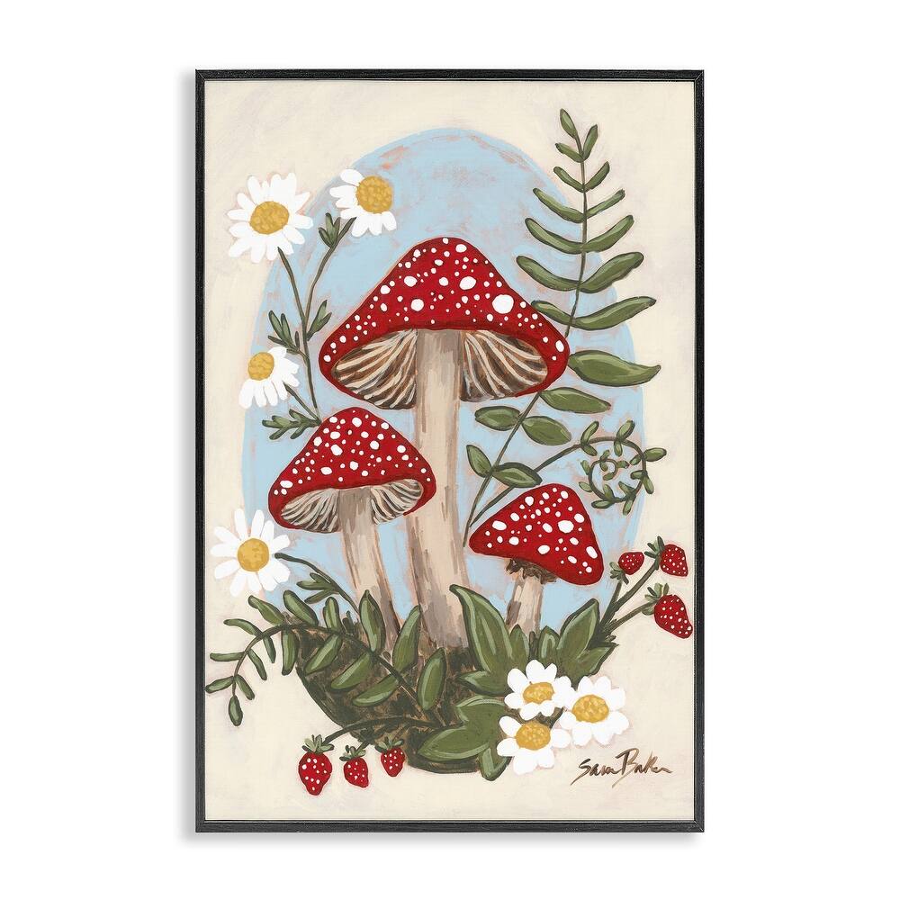 Stupell Cottage Mushrooms & Blooms Framed Giclee Art Design By Sara Baker