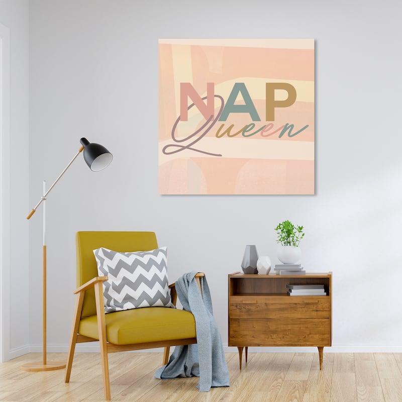 Wynwood Studio Canvas Typography and Quotes Nap Queen Pink and Cream White Mid-Century Modern Wall Art Canvas Print - 30 x 30