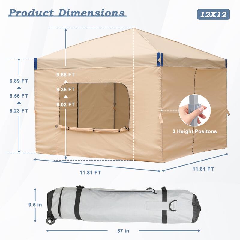 Aoodor 12'x12'Pop Up Canopy Tent with Removable Mesh Window Sidewalls, Portable Instant Shade Canopy with Roller Bag