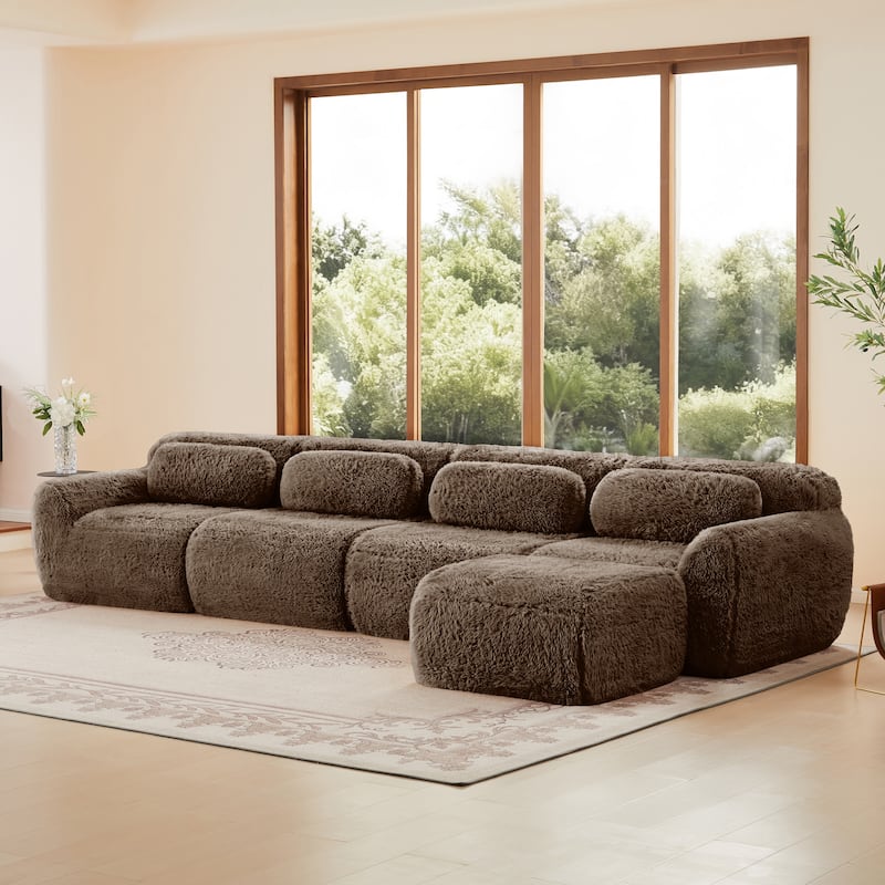 148.8 Inch Modular Couch with Ottoman, Comfy Couches, L Shaped 4 Seat Sofa, Modern Sectional Couches for Living Room