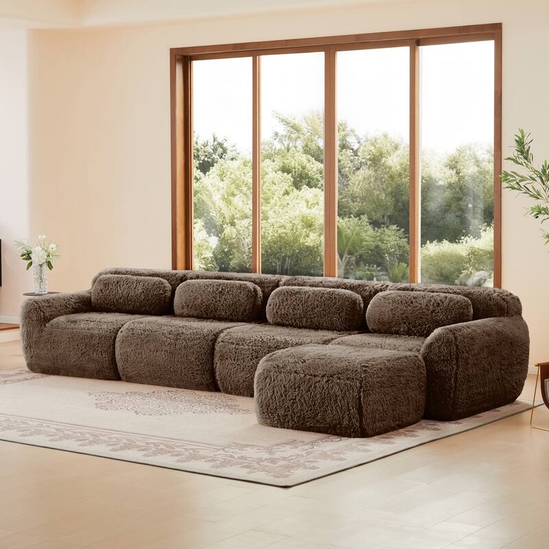 Anmytek Comfortable Modern L-Shaped Modular Sectional Sofa - Soft Fluffy Plush Fabric, No Assembly Required