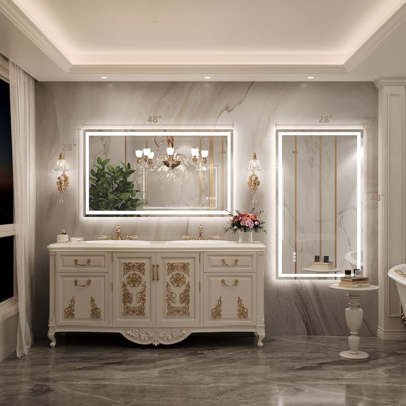 Frameless LED Front Light and Backlit 3 Colors Dimmable Anti-Fog Wall Bathroom Vanity Mirror