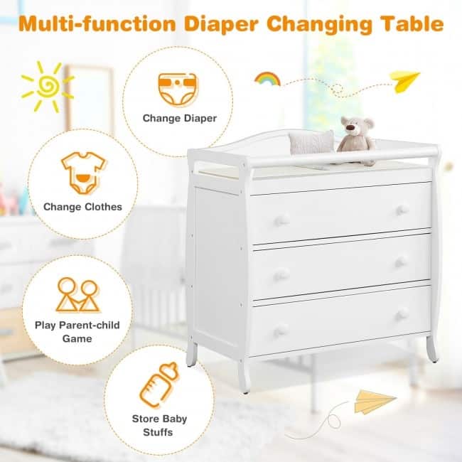 Baby Changing Table Infant Diaper with 3 Drawers and Safety Belt-Brown - 35.5" x 23" x 39" (L x W x H)