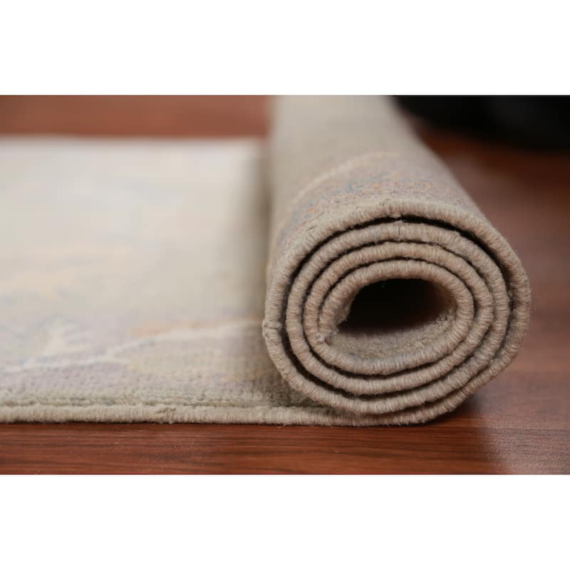 Hand Knotted Oriental 100% Wool Carpet Transitional Floral Green Oushak Runner Rug - 11' 9'' X 3' 1''