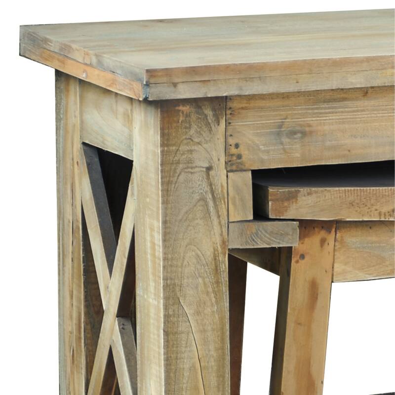 3-Piece Driftwood Dining Table Set with Built-In Stools - 60" - Brown