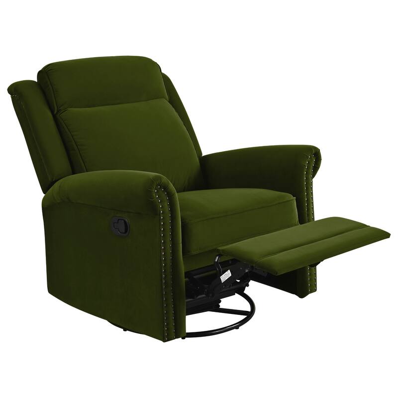Home Theater Swivel Recliner Chair, Manual Rocking Nursery Rocker w/Adjustable Backrest Rolled Arms Lounge Chair with Rivet Trim
