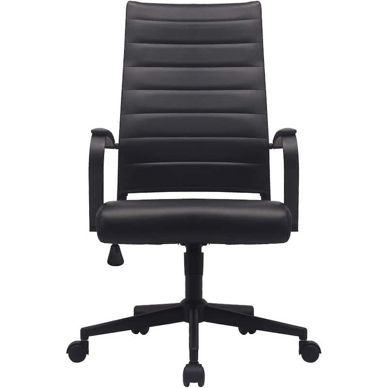 Modern Brown High Back Office Chair Ribbed PU Leather Swivel Conference Room Computer Desk Visitor Vintage Retro Boss