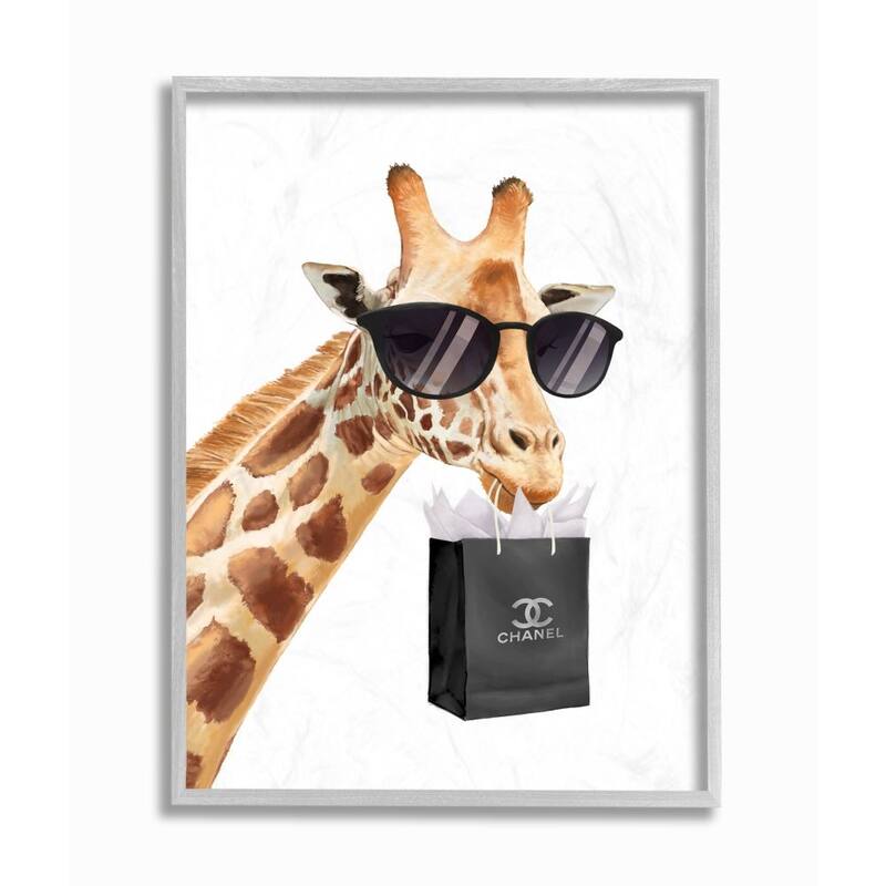 Stupell Glam Fashion Giraffe Animal Painting Framed Wall Art, Design By Artist Ziwei Li - 16 x 20 - Grey