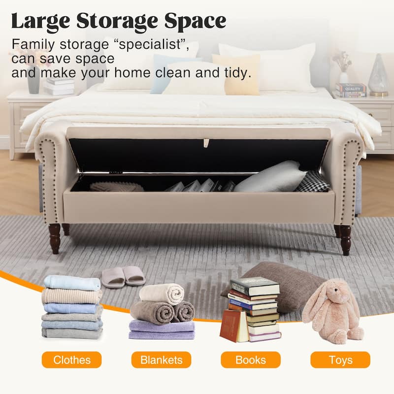HOMYKA 66.9" Tufted Storage Bench with Rolled Arms Ottoman Long Bench