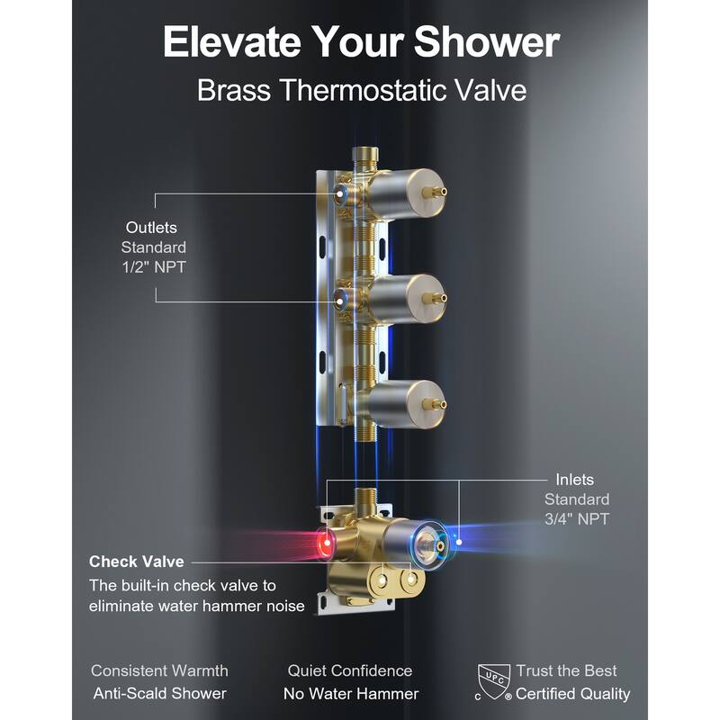 GRANDJOY Shower Faucet System 16 inch Ceiling Mount Shower Head 3 Spray Modes Handheld Spray with Slide Bar LED Music