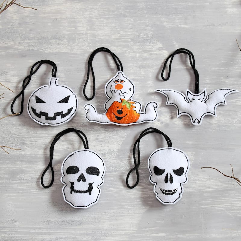 Novica Handmade Bright Halloween Wool Felt Ornaments (Set Of 5)