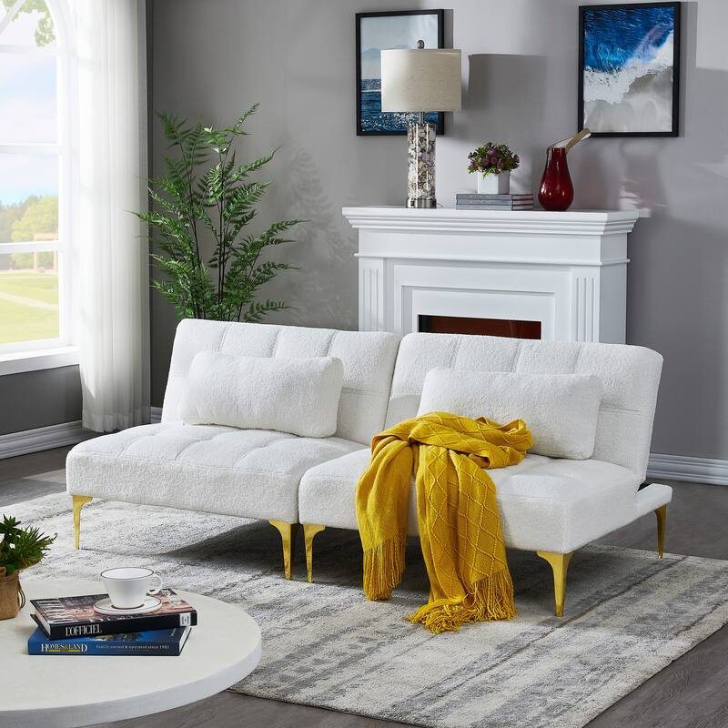 Modern Teddy Fabric Sofa Bed with Two-Piece Design and Easy Setup