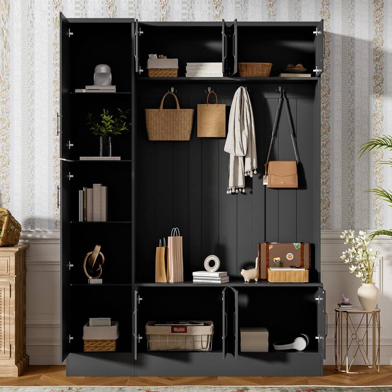 79'' Tall Modern Hall Tree with Shoe Storage - 4-in-1 Entryway Bench
