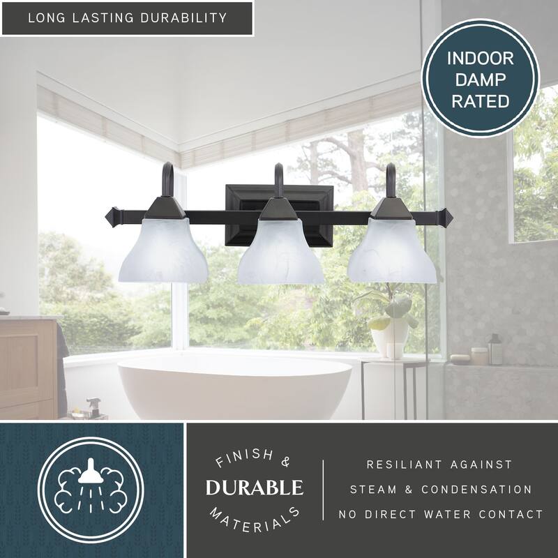 Cardiff 3 Light Bronze Mission Bathroom Vanity Fixture - 25-in W x 7.75-in H x 8.75-in D