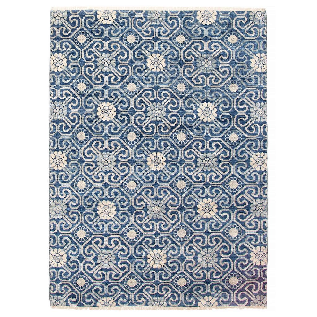 ECARPETGALLERY Hand-knotted Mystique Dark Blue Wool Rug - 5'0 x 6'11
