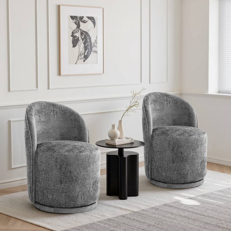 UIXE 2 Set Modern Upholstered Swivel Armless Side Dining Chairs - Grey/CHENILLE