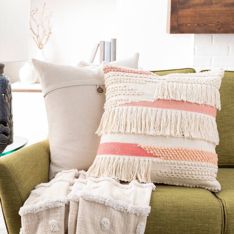 Malin Hand Woven Boho Fringe 20-inch Poly or Down Throw Pillow