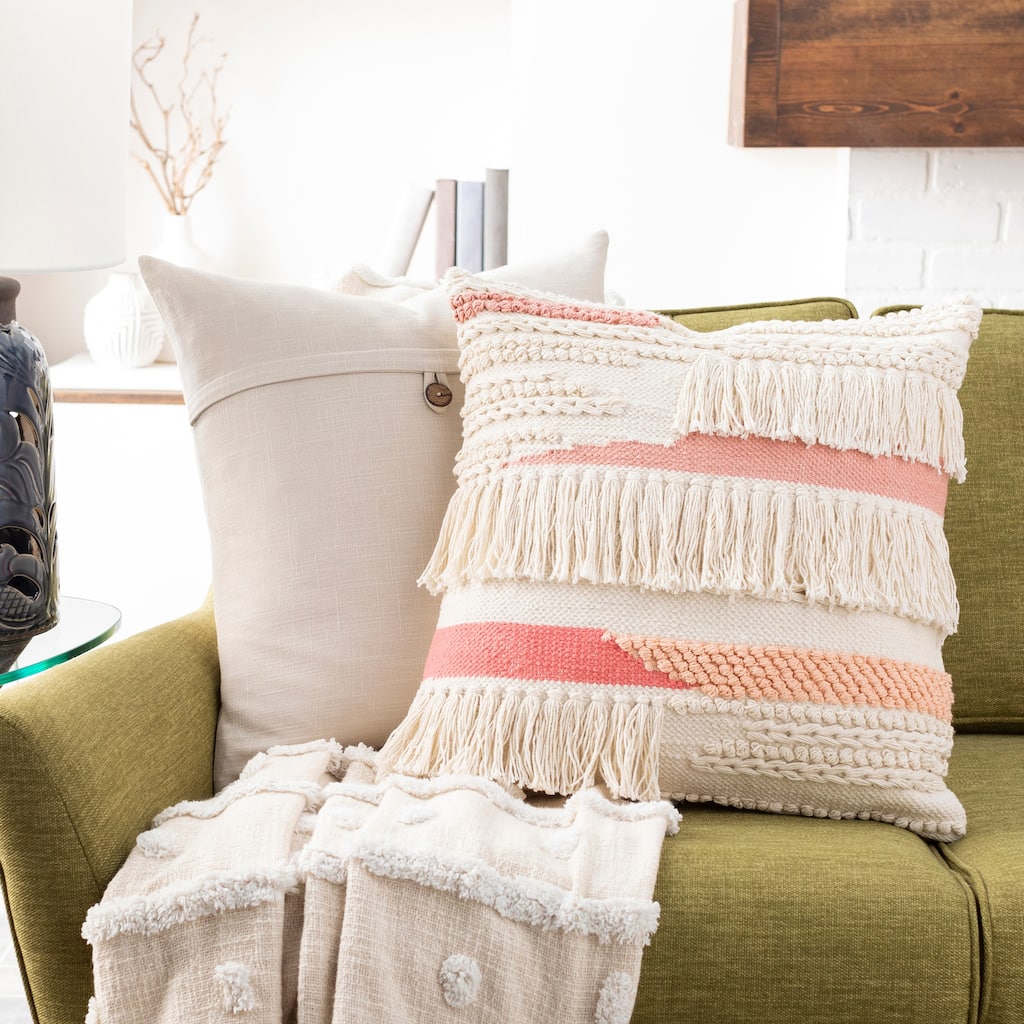 Malin Hand Woven Boho Fringe 20-inch Throw Pillow Cover