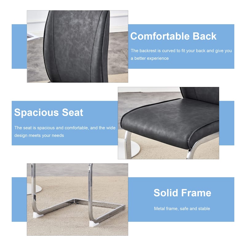 Faux Leather Dining Chairs Set of 8, Kitchen Chairs with Metal Legs, Upholstered Armless Chairs for Dining Room, Meeting Room