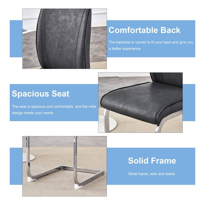 Set of 6 High Resilience Dining Chair with Arched Metal Silver Leg - Dark Grey,Silver