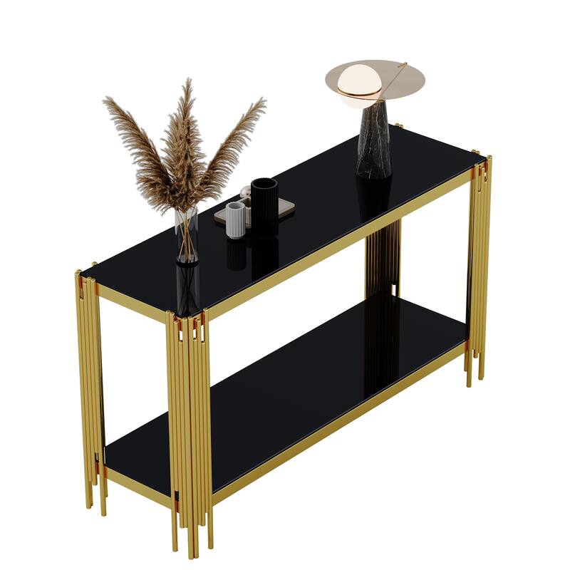 47.24" Metal Console Table with 2-Tier Stainless Frame