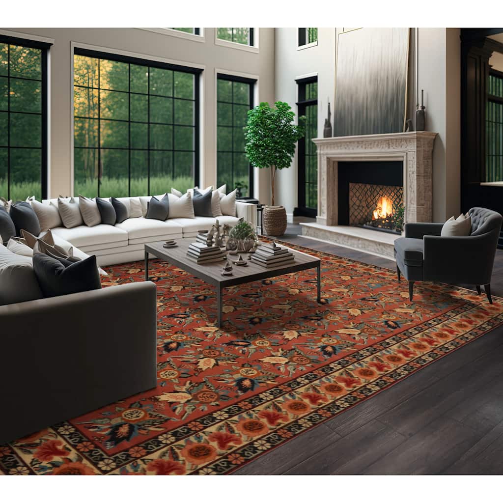 7'9''x10 Hand Knotted Wool Rose Karabagh Rare Romanian Caucasian Rug - 7' 9'' x 10'