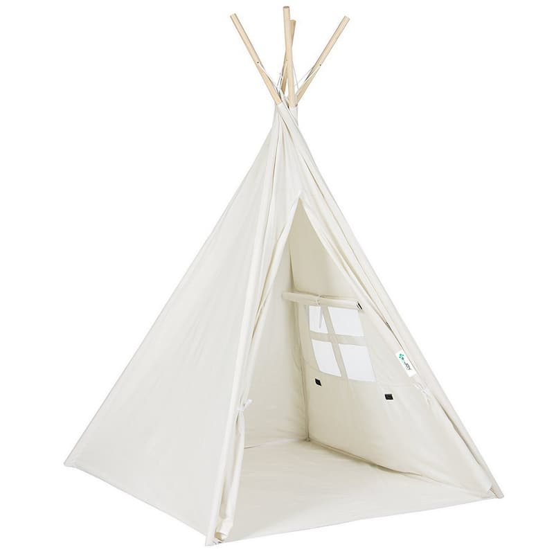 Natural Cotton Canvas Teepee Tent for Kids Indoor & Outdoor Use - 4PoleWhite_1pc
