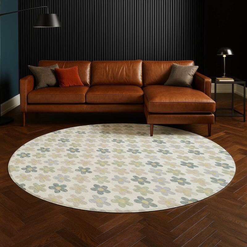 Machine Washable Indoor/ Outdoor Floral Kechi Chantille Rug