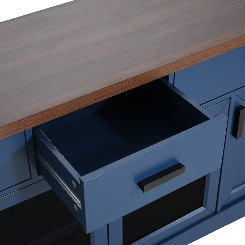 Modern White TV Console, 67" Width TV Stand, Glass Doors & Storage Drawers, Adjustable Shelves
