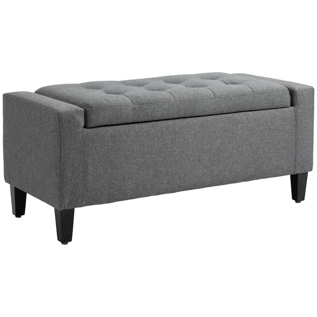 Storage Ottoman, Linen Upholstered Storage Bench with Lift Top and Button Tufted for Living Room