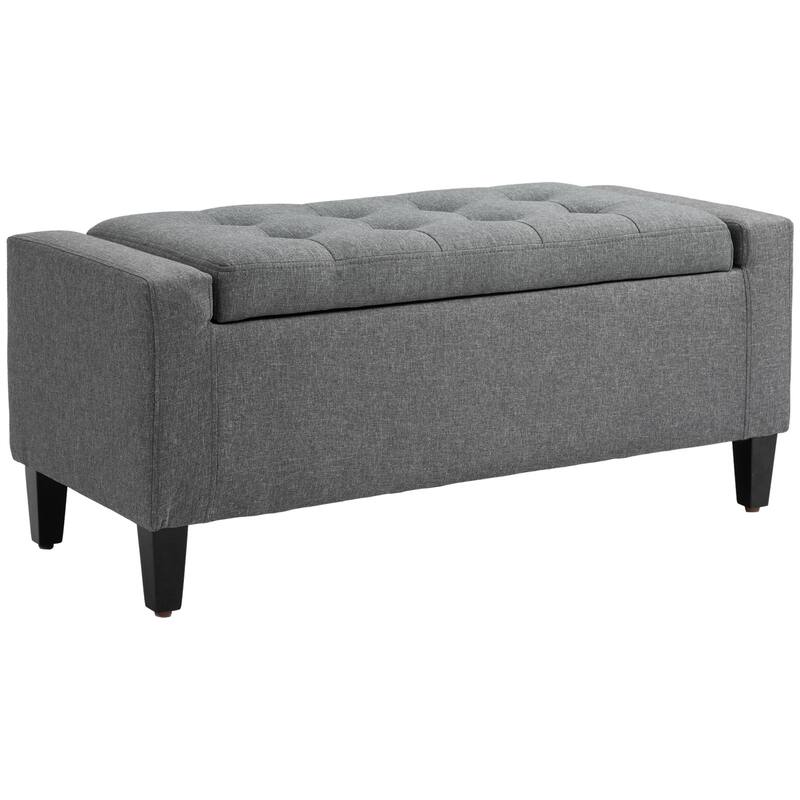 Upholstered Bench Storage Bench with Lift Top, Gray Storage Ottoman Indoor Bench Vanity Bench with Button Tufted
