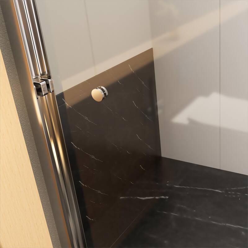 60''W Semi-Frameless 1/4'' Glass Double Sliding Shower Door in Black/Chrome for Bathroom