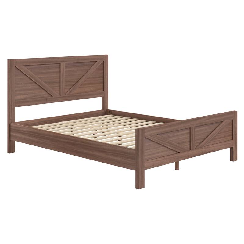 King/Queen Size Wood Platform Bed Frame With Headboard, Solid Wood Platform Bed, No Box Spring Needed, Easy Assembly