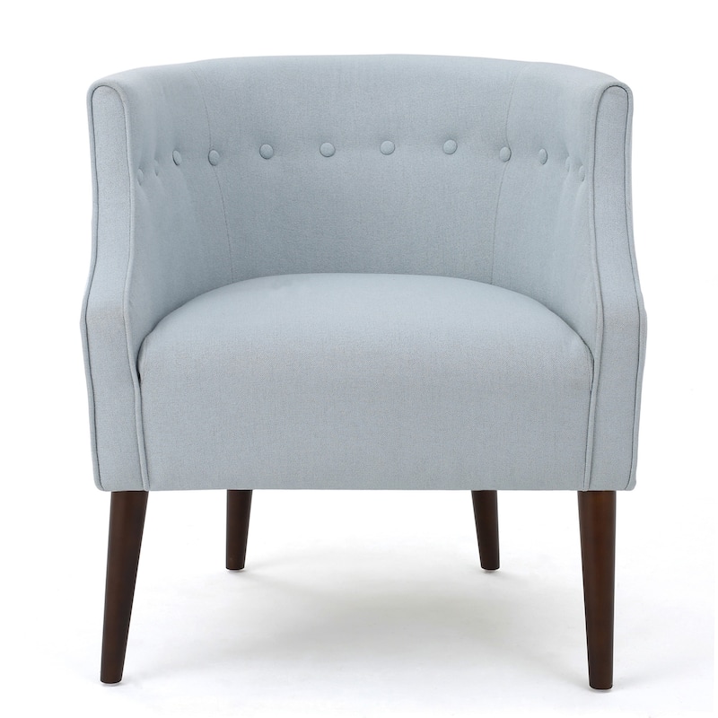 Fenny Accent Club Chair, Tapered Birch Wood Legs, Blue Button Tufted