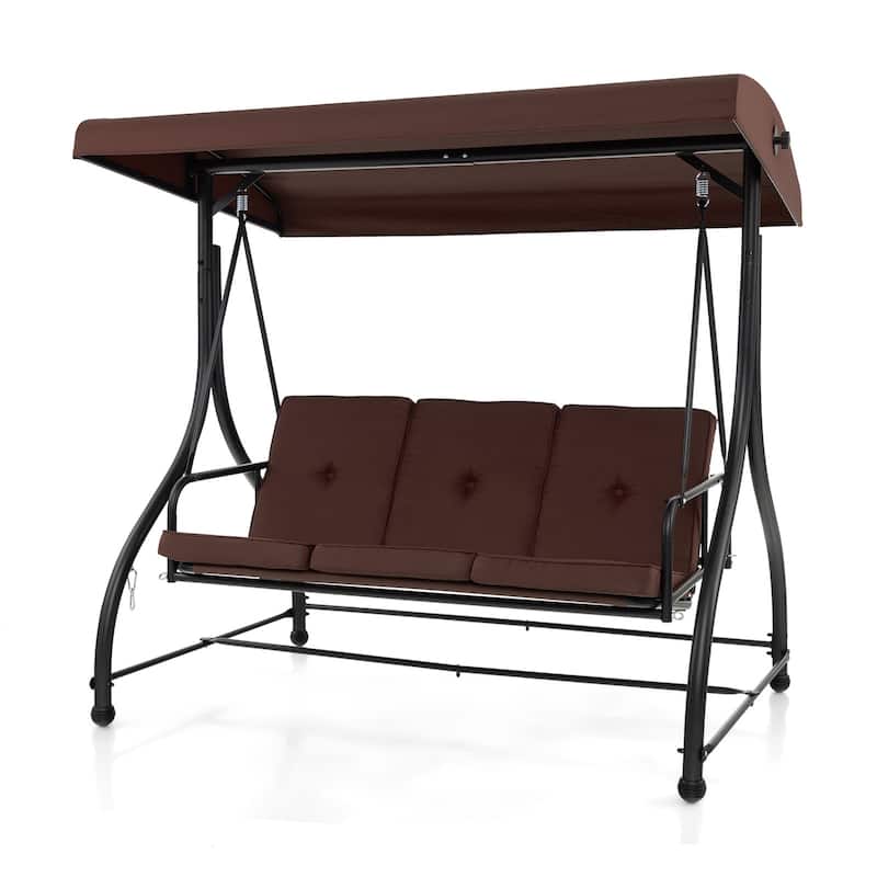 3 Seat Outdoor Porch Swing with Adjustable Canopy - 71" x 47" x 70" - Coffee