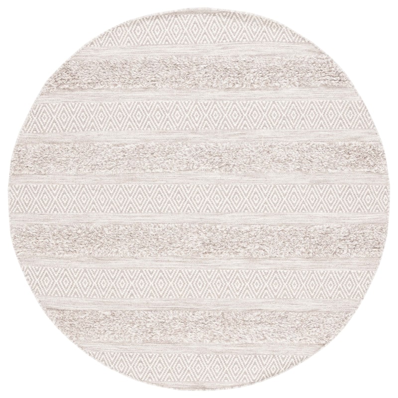 SAFAVIEH Handmade Vermont Adriane Rustic Boho Stripe Wool Rug - 6' Round - Beige/Grey