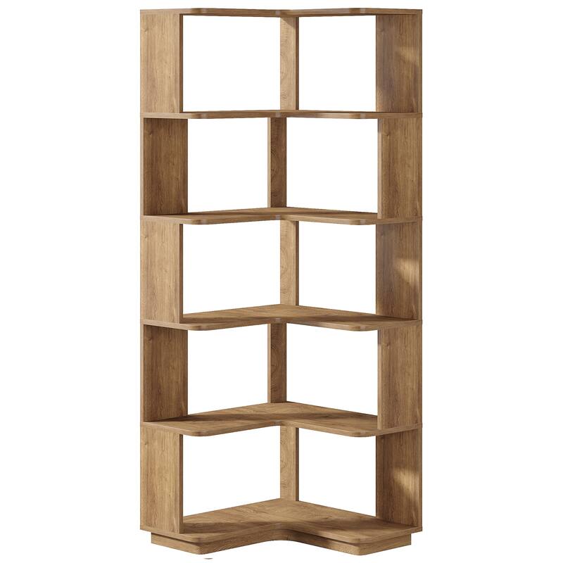 6-Tier Corner Book Shelf, 64.9"Tall Freestanding Wood Industrial Bookcase Bookshelf