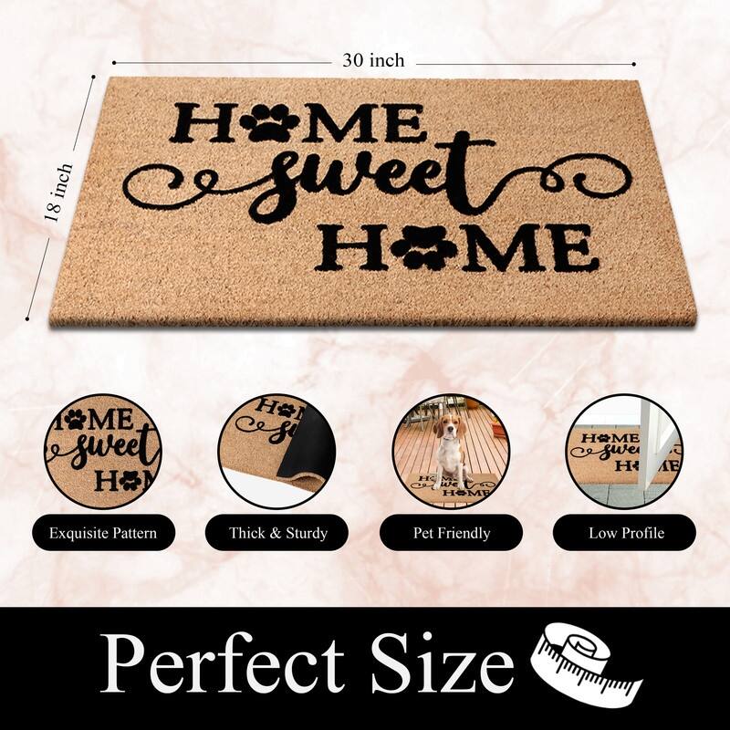 A1HC Natural Coir Flocked Doormat with Heavy Duty Non-Slip PVC Backing Fade Resistant, Pet Friendly Outdoor Welcome Mat