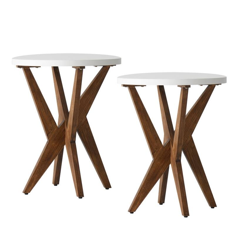 Round Solid Wood Coffee Table - Brown - Set of 2