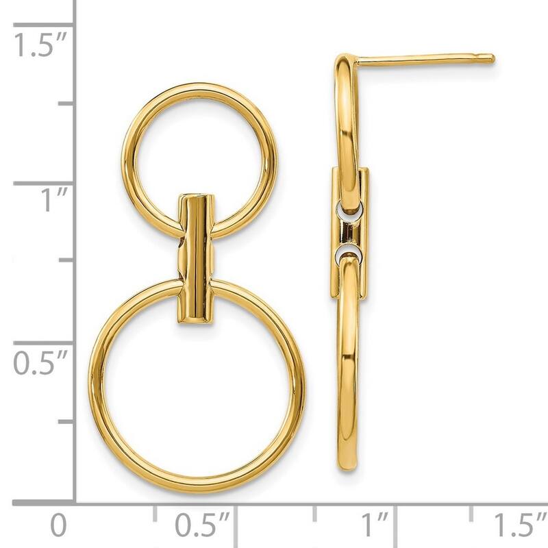 Curata 14k Yellow Gold Polished Dangle Circles Post Earrings - 33x18mm