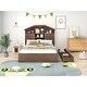 preview thumbnail 6 of 8, Wood Platform Bed with House-Shaped Storage Headboard and 2 Drawers
