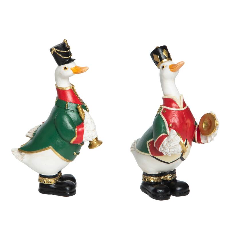 Transpac Small Resin Duck Nutcracker Figurine Set of 2 Christmas Home Decorations