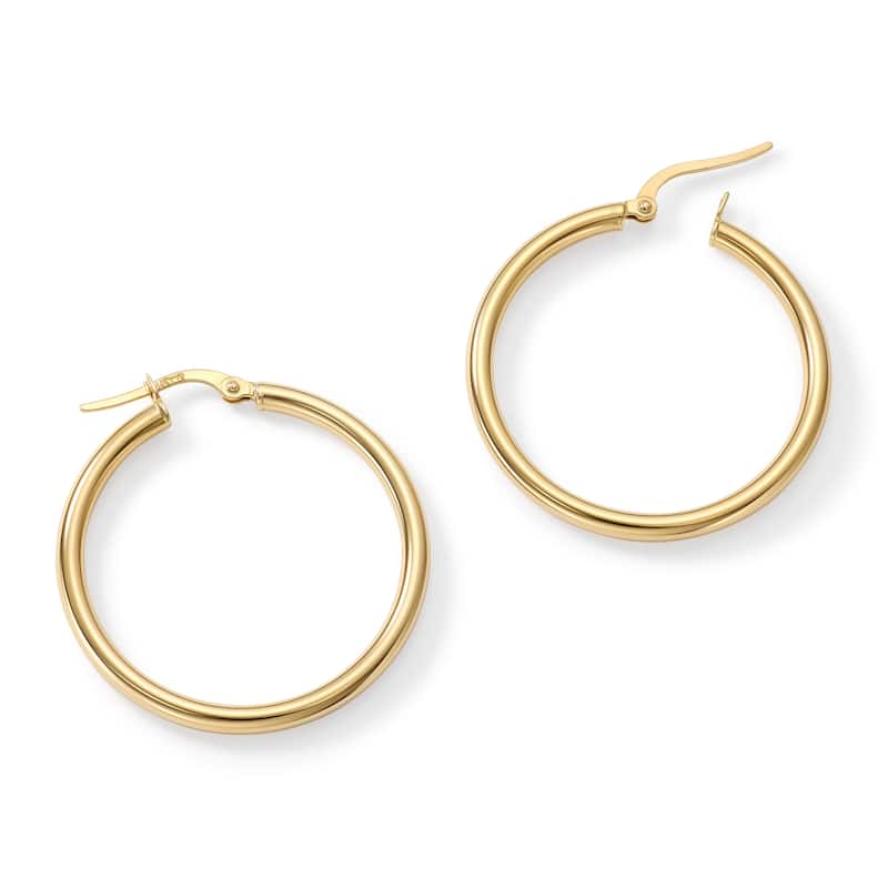 Clover 14k Yellow Gold High-Polish Round Hoop Earrings 2.5mm