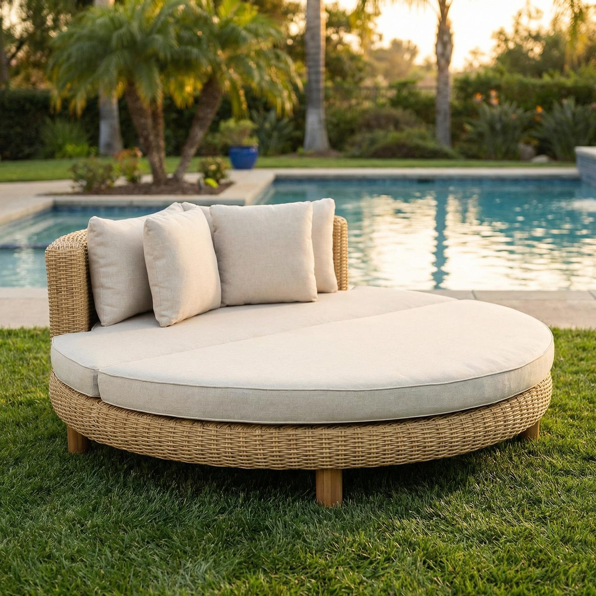 Christopher Knight Home Jennie Outdoor Round Wicker Daybed with Water-Resistant Beige Cushions