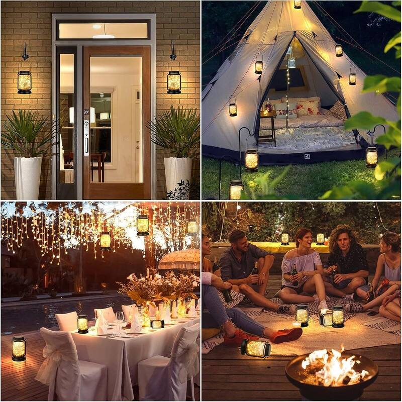 4 Pack Solar Hanging Lantern with Stakes
