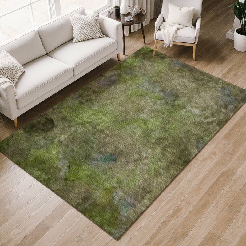 Machine Washable Indoor/ Outdoor Abstract Contemporary Chantille Rug