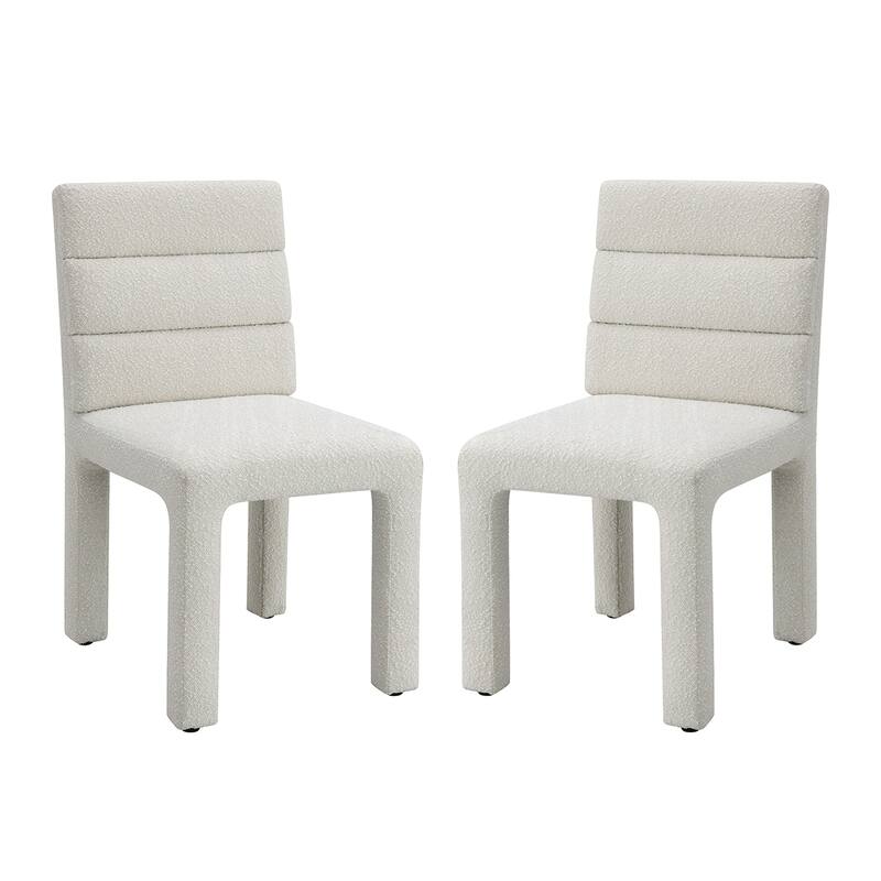 Set of 2 Boucle Upholstered Dining Side Chairs in Beige - Beige - Set of 2