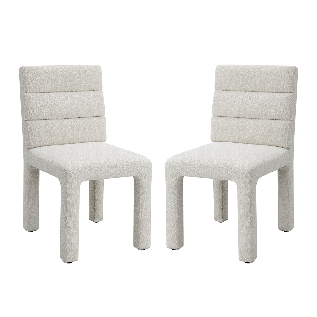 Set of 2 Boucle Upholstered Dining Side Chairs in Beige