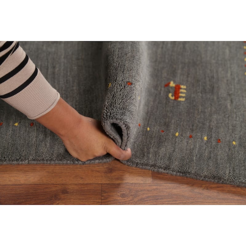 Tribal Gray Gabbeh Indian Area Rug Handmade Wool Carpet - 3'11"x 6'1"